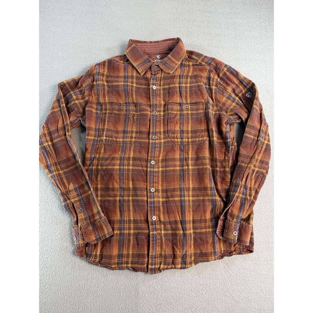 Kuhl Shirt Mens Medium Brown Plaid Flannel Button Up Pockets Casual Outdoor